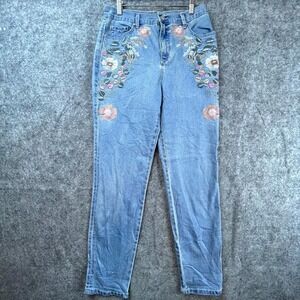 Amanda All Around Slimming Effect Jeans Womens 8 Blue Y2K Embroidered Floral
